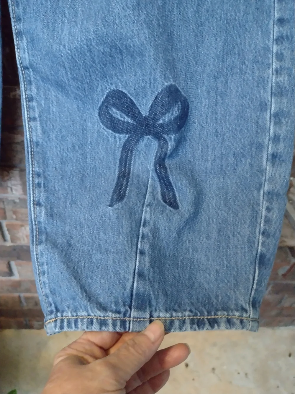 Old Navy Girls 14 MidRise Baggy Barrel LegJeans  Blue Bow Print Adjustable Waist